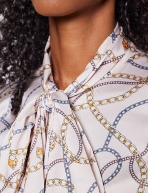 Cream & Gold Chains Print Bow Blouse – Hawes and Curtis Women's Blouse