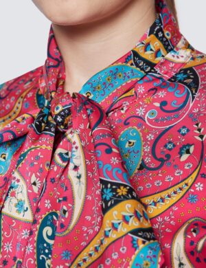 Pink & Blue Paisley Print Bow Blouse – Hawes and Curtis Women's Blouse