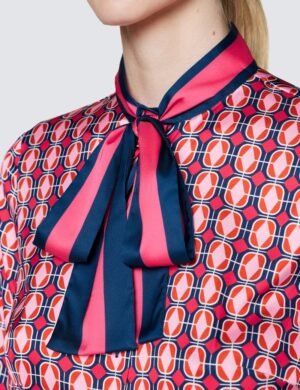 Navy & Pink Diamond Print Bow Blouse – Hawes and Curtis Women's Blouse