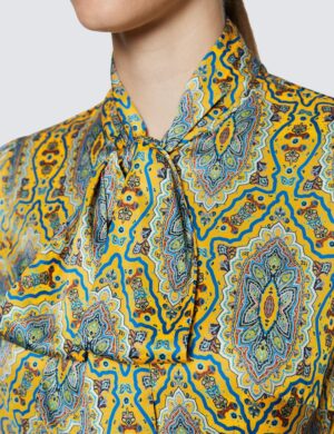 Mustard Tile Print Print Bow Blouse – Hawes and Curtis Women's Blouse