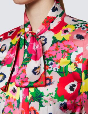 Red & Green Large Poppy Print Bow Blouse – Hawes and Curtis Women's Blouse