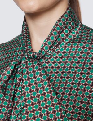 Green Geometric Print Bow Blouse – Hawes and Curtis Women's Blouse