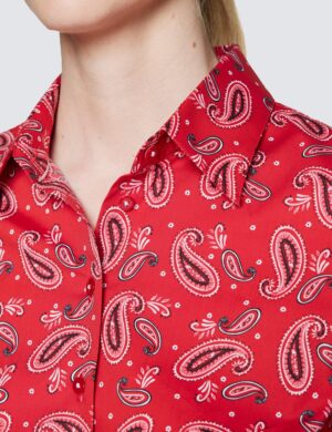 Women's Red & White Paisley Print Fitted Cotton Stretch Shirt – Hawes and Curtis Women's Shirt