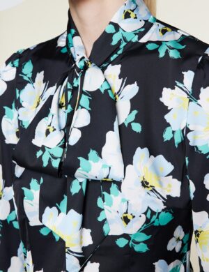 Black & White Tropical Floral Print Bow Blouse – Hawes and Curtis Women's Blouse