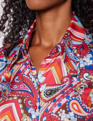 Pink & Orange Floral Print Satin Stretch Blouse – Hawes and Curtis Women's Blouse